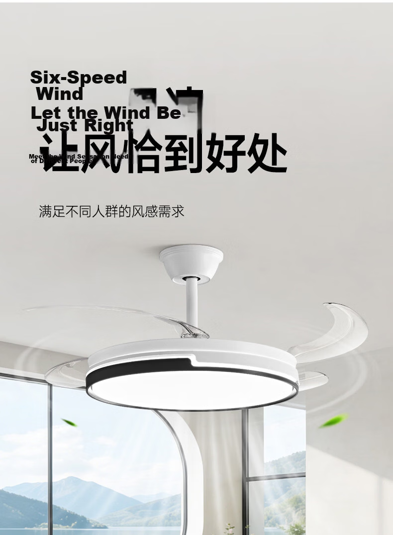 HP Precision Fan Light LED Invisible Ceiling Fan Light Variable Frequency High CRI Minimalist Dining Bedroom Living Room Remote Control 42 Inch 6