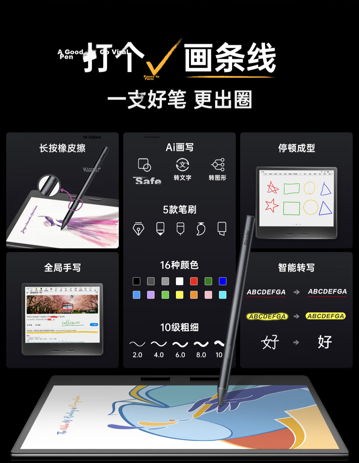 IReader Ocean 4C 7-inch Color E-Ink E-Book Reader Portable Handwriting AI Tablet Learning Notebook Office Star Black 64GB 16