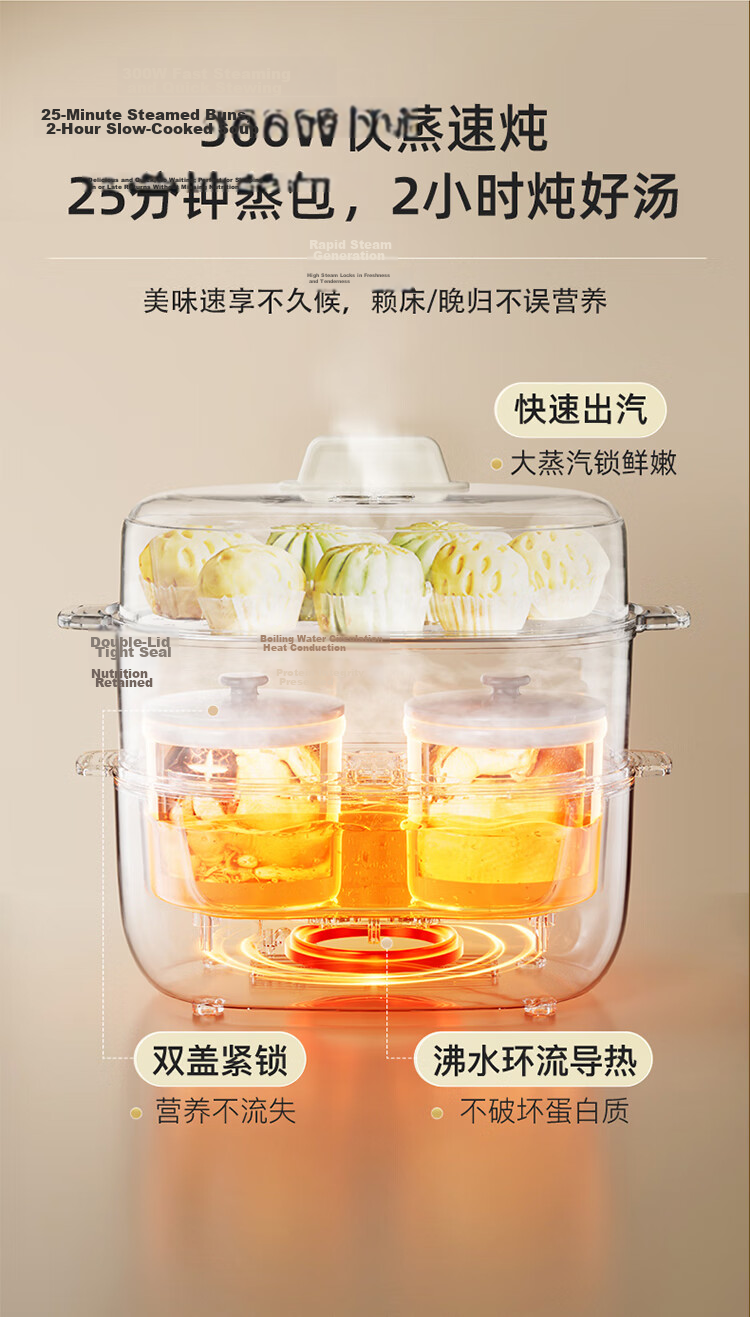 Bear Electric Stew Pot 1L DDZ-H10H6 Slow Cooker Double Boiler Soup Cooker Porridge Pot for 1-2 People 7