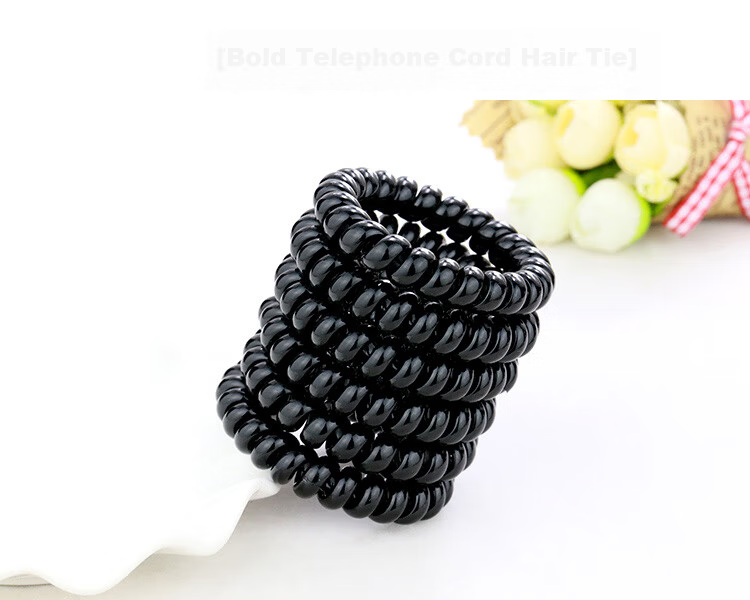 Jianyingshu Black Large Thickened Telephone Wire Hair Ties 10 Pieces Hair Bands Elastic Hair Ropes Hair Scrunchies Hair Elastics 6