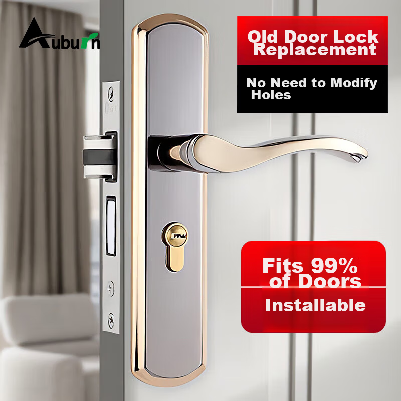 Auburn Indoor Bedroom Door Lock Handle Adjustable No-Drill Lock A18L Titanium Black Stainless Steel