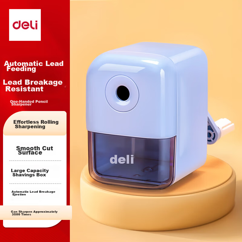 Deli Student Automatic Hand-Crank Pencil Sharpener / Pencil Sharpener / Rotary Pencil Sharpener, Stationery Exam Children's Birthday Graduation Gift for Boys And Girls Blue