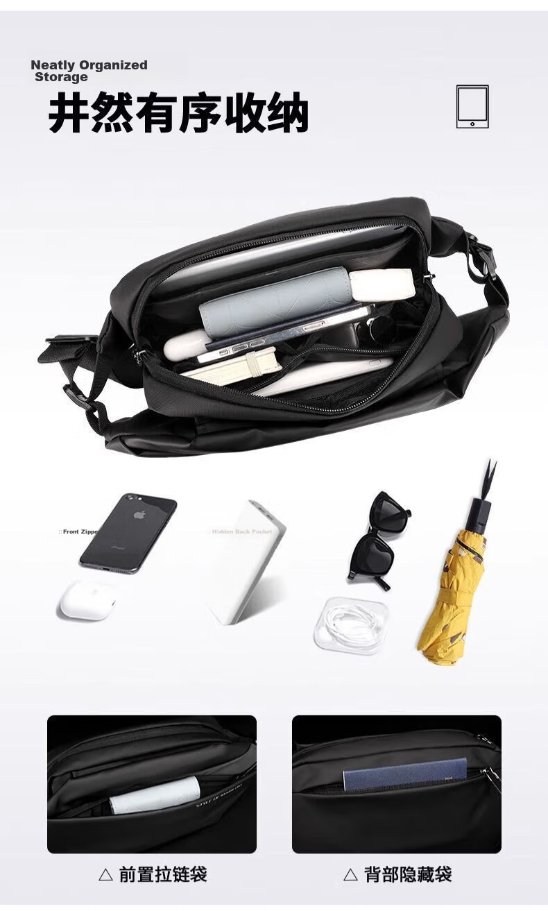 361° Men's Crossbody Bag Lightweight Outdoor Chest Bag Large Capacity Commuter Shoulder Bag Simple Durable Sling Bag Cycling Bag New 7