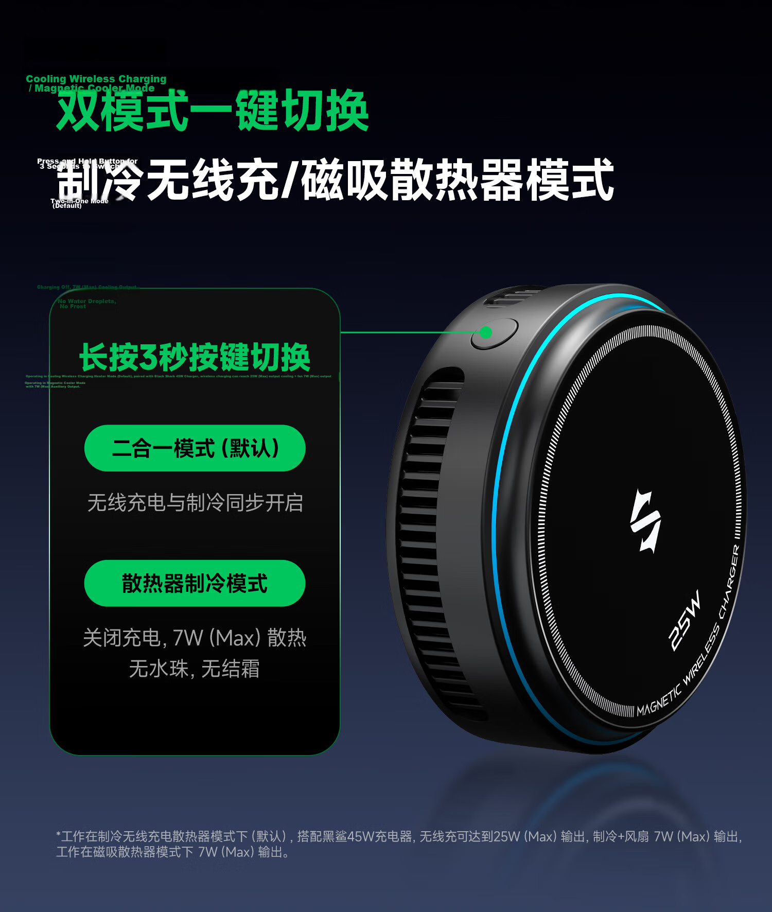 Black Shark Magnetic Cooling Phone Cooler [True 25W] Wireless Fast Charging Car Charger Game Streaming Semiconductor Cooler Compatible with Apple iPhone 17 Pro Max Huawei 9