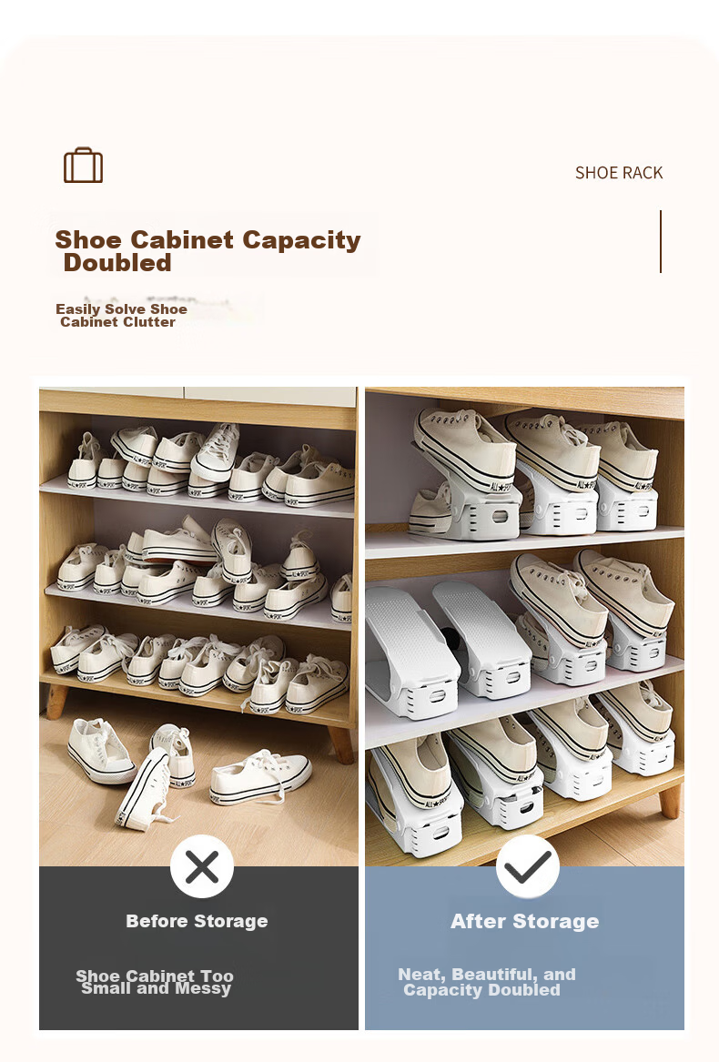 Siwangongli Double-Layer Shoe Rack, Space-Saving Shoe Organizer, Storage Solution for Shoe Cabinets, Mobile Storage Divider Shelf for Shoe Racks 3