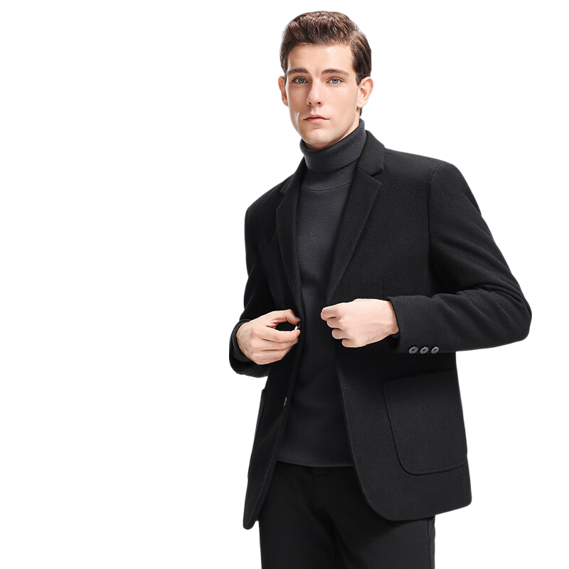 SHANSHAN Wool Blazer Jacket for Men Autumn Winter Warm Easy-Care Dad Style Work Commute Single-Breasted