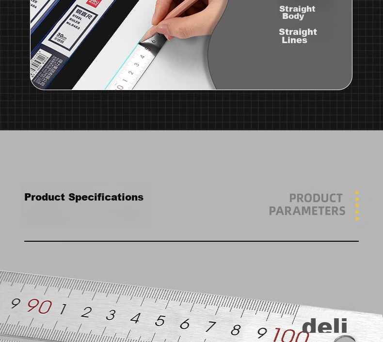 Deli 100cm Stainless Steel Straight Ruler, Measuring And Drawing Scale Ruler with Conversion Chart, Office Supplies, 8460 11