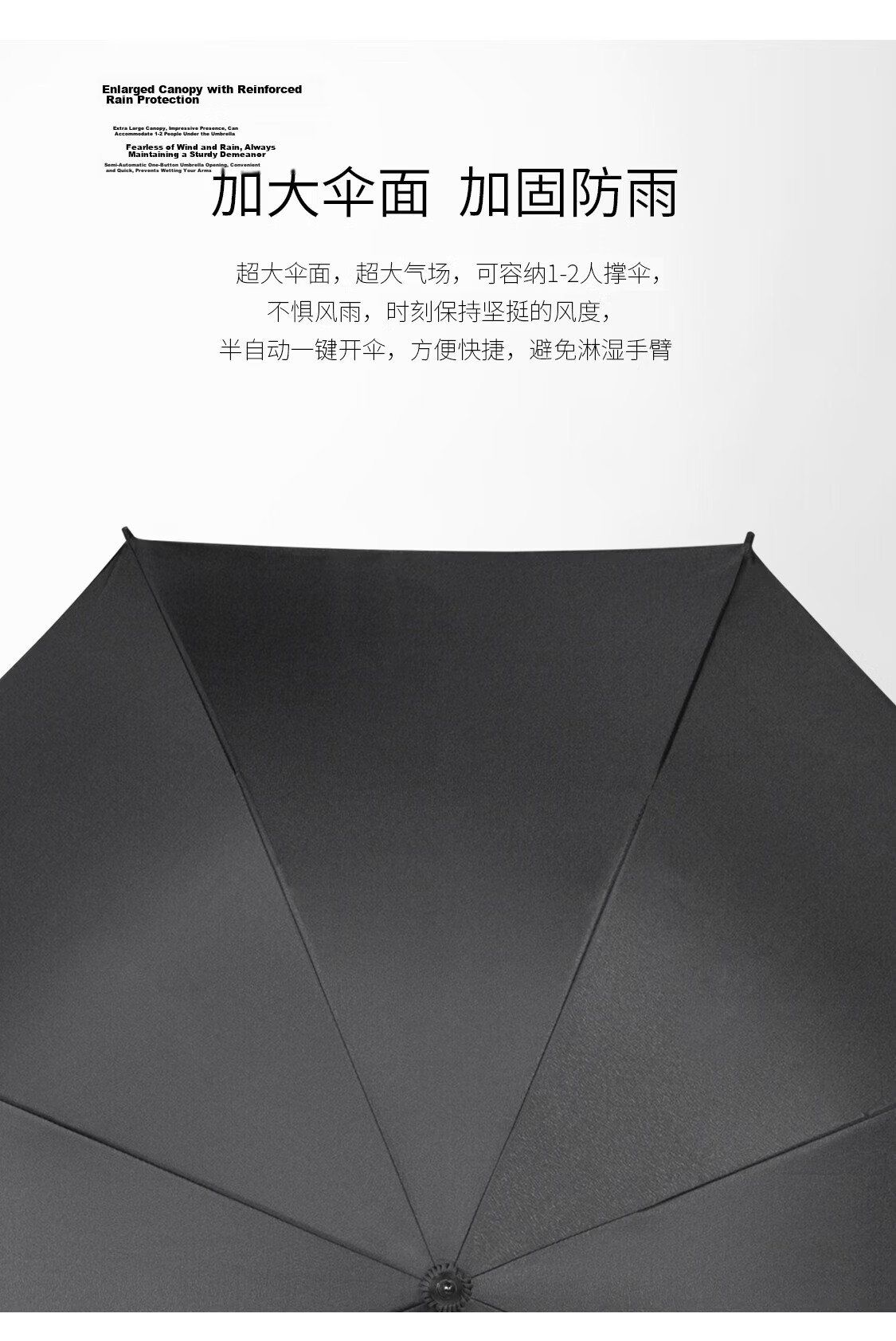 Meebordi Large Reinforced Thickened Sturdy Windproof Long Handle Heavy Rain Business Semi-Automatic Umbrella Customizable 13