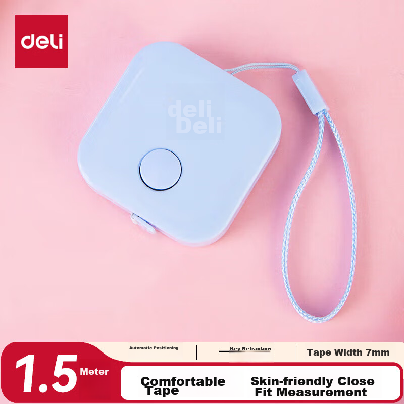 Deli Mini Leather Tape Measure 1.5m Measuring Tape for Body Measurements Portable Mini Leather Tape Auto Lock Blue 79650