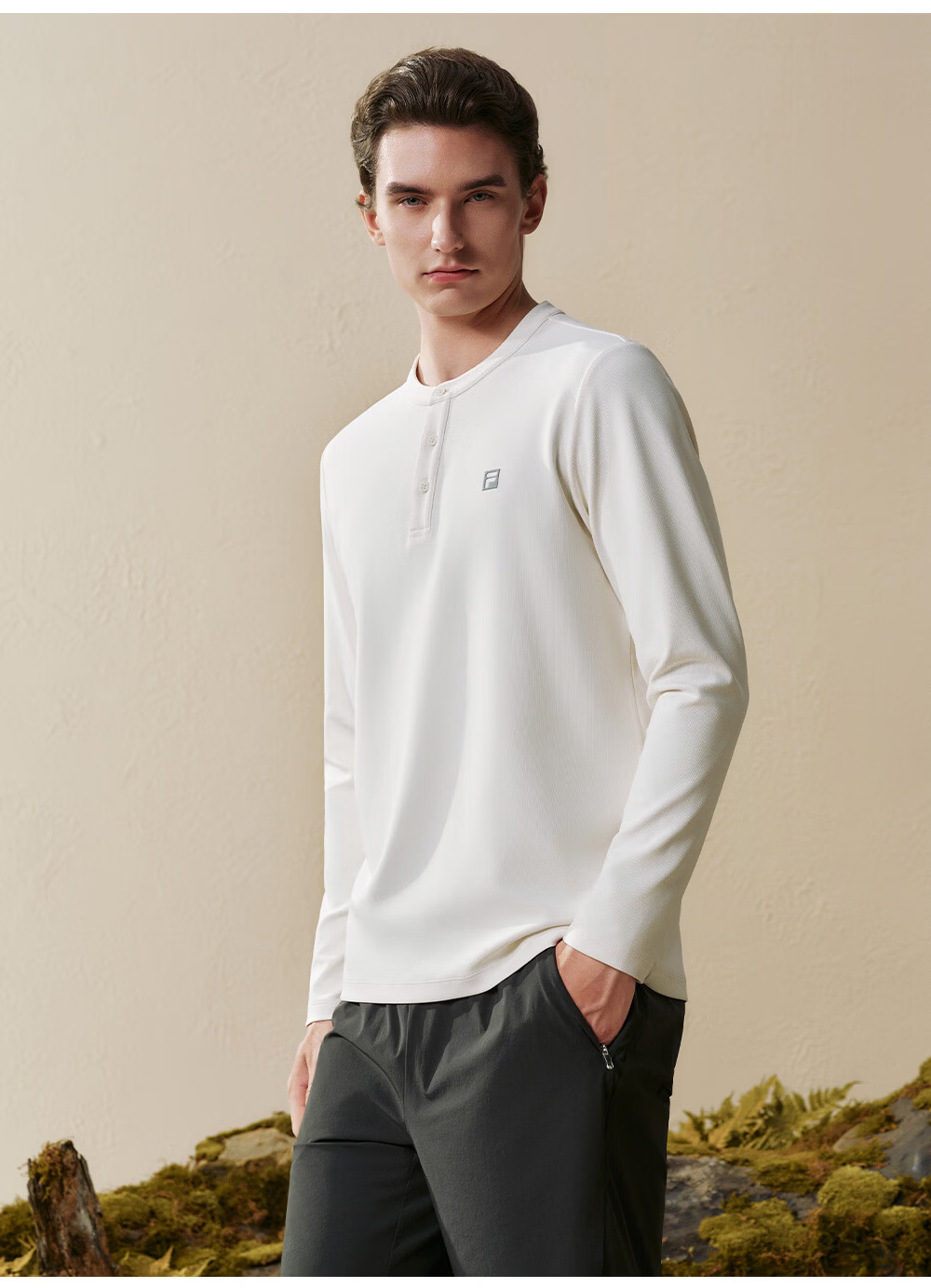 FILA Men's Knitted Long Sleeve T-Shirt 2026 Autumn Henry Collar Sports Fitness Quick-Dry Long Tee 16