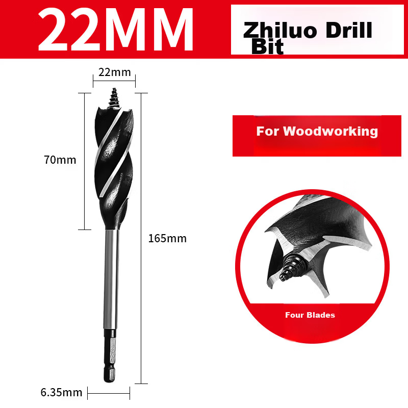 Yanyan Woodworking Countersink Drill Hex Shank Four-Flute Four-Cutter Hole Enlarging Tool [22mm] 1pc