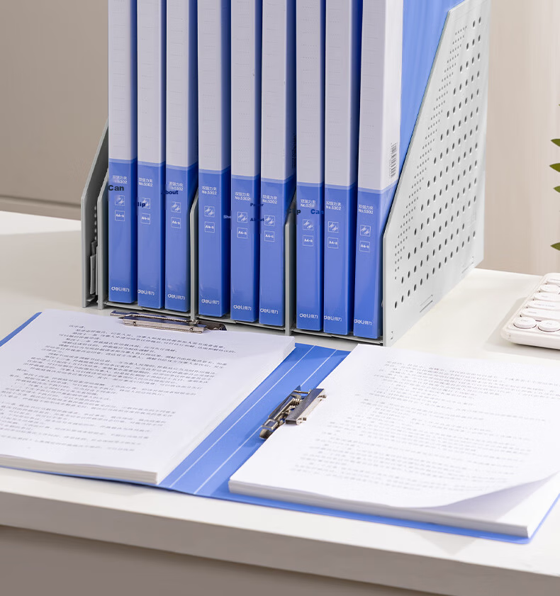 Deli A4 Metal Long Clip Binder + Sheet Protectors, Large Capacity Exam Paper Folder, Poetry Recitation Contract Clipboard, Study And Office Supplies, 5308ES Blue 2