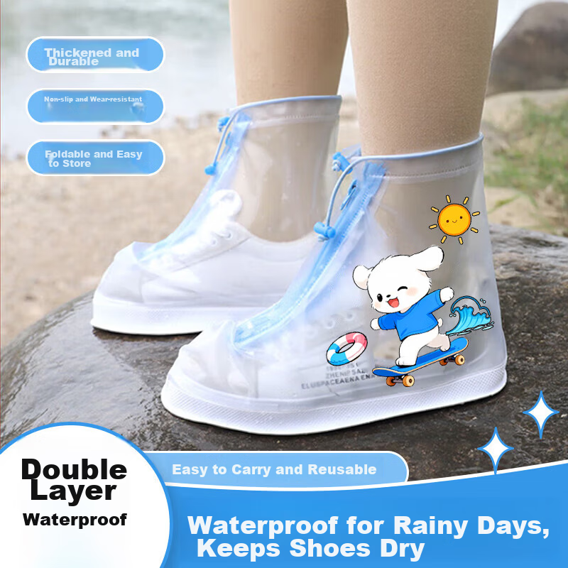 BWNK Thickened Non-Slip Sole + Double Waterproof + Adjustable Elastic Opening + Large Opening Easy Wear Blue 2XL