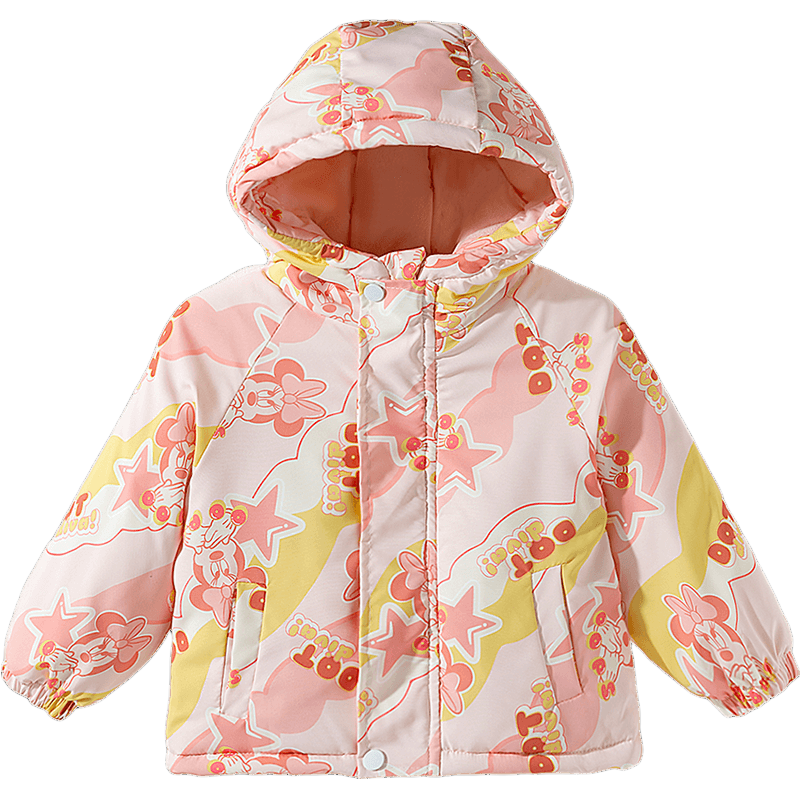 Disney Autumn Winter Girls Casual Quilted Hooded Versatile Warm Three-in-One Jacket Star Pink 100