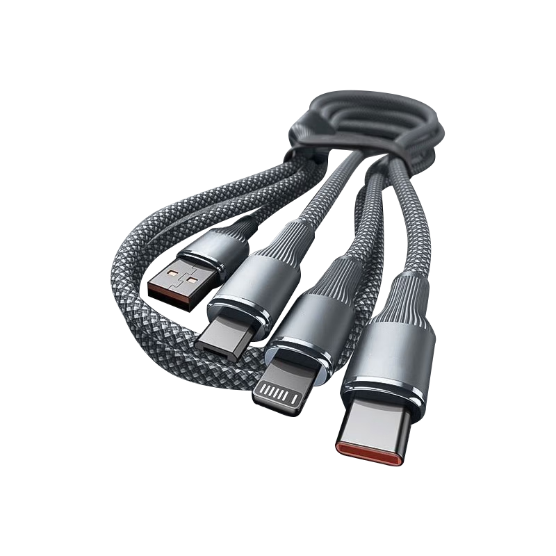 Omak 3-in-1 100W Super Fast Charging USB Car Charger Cable Compatible with Apple iPhone Xiaomi OPPO Samsung Huawei Vivo Android Type-C