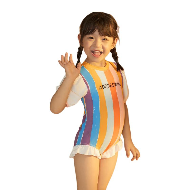 Adoreswim Princess-Style Children's Swimsuit, Puffy Sleeve Sun Protection One-Piece Swimsuit, Little Girl Swim Shorts, New Style for Girls in 2024