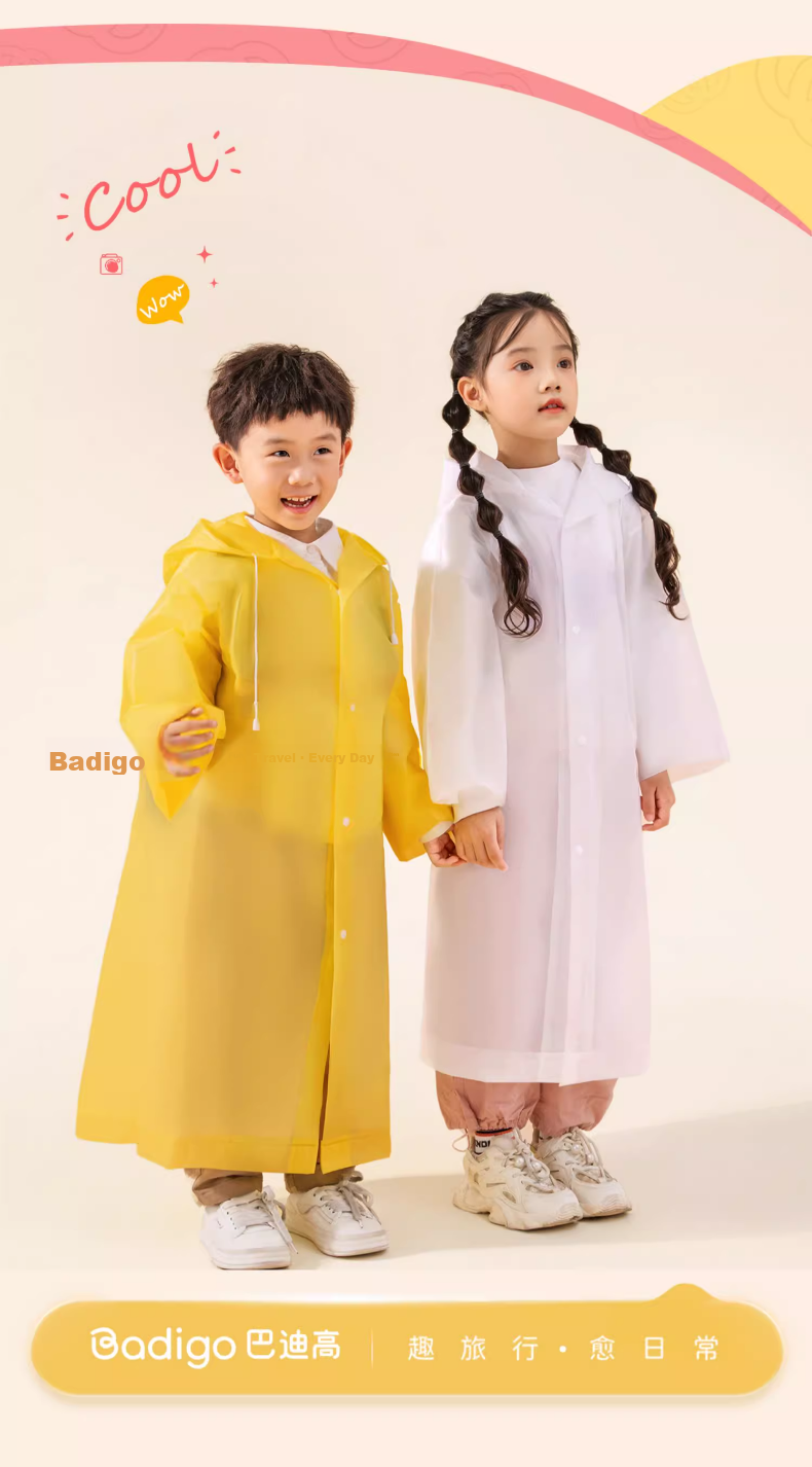 BADIGAO Disposable Raincoat Kids One-Piece Full Body Thickened Large Transparent Anti-Rain Portable Backpack Essential for School 13