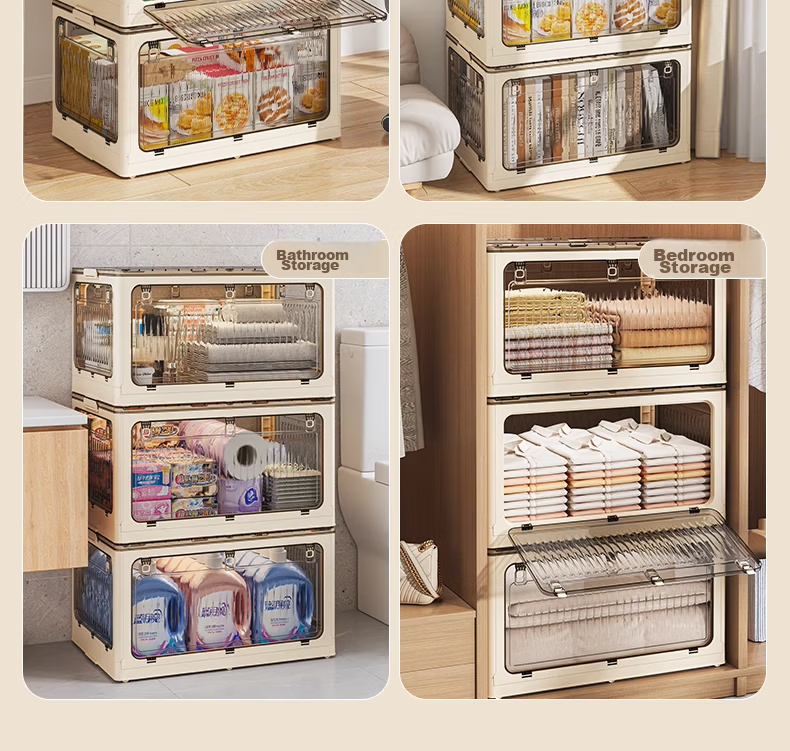 OLA XIANG Foldable Book Storage Box with Wheels Semi-Transparent Storage Container 39cm 12