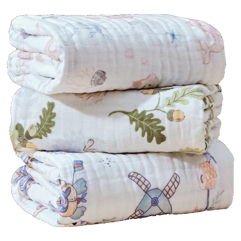 JOYNCLEON Pure Cotton Baby Gauze Bath Towel Unisex Newborn Infant Bath Towel Large Towel Blue 70*90cm