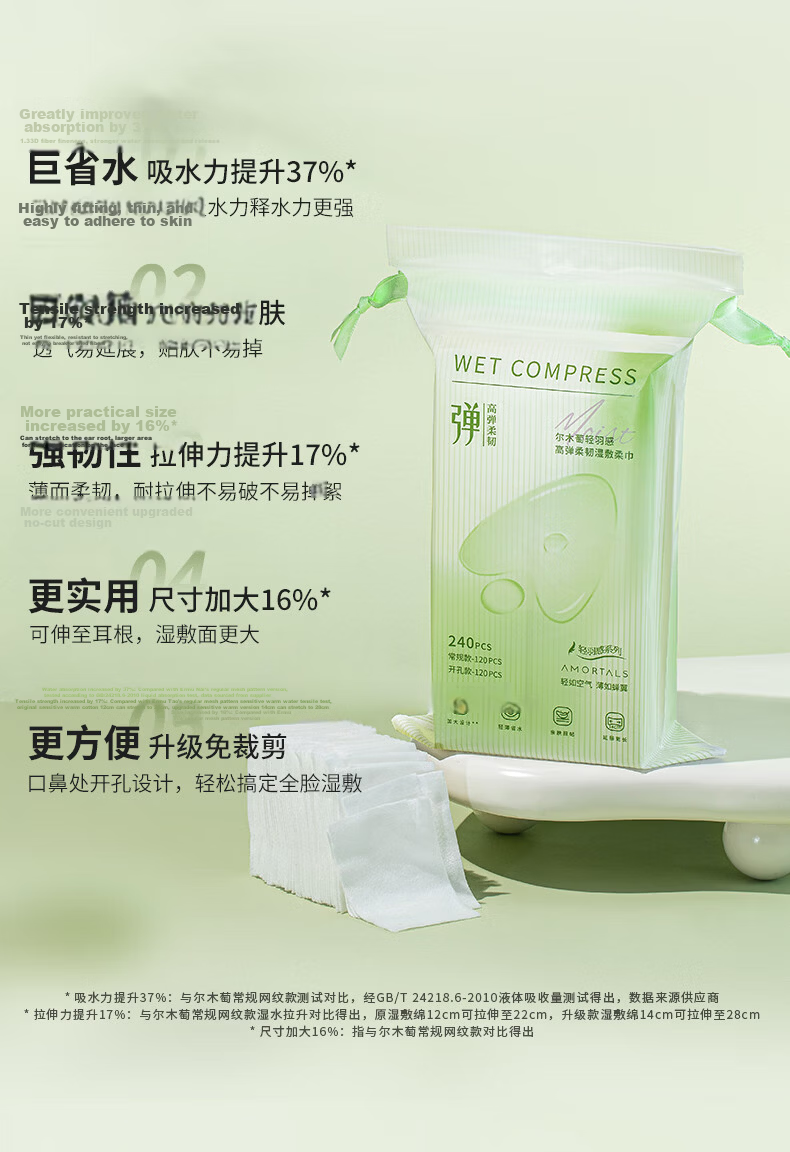 AMORTALS Lightweight High-Elastic Soft Flexible Facial Cotton Pads for Skincare and Makeup Removal Ultra-Thin Water-Saving Zoned Makeup Remover Pads 2