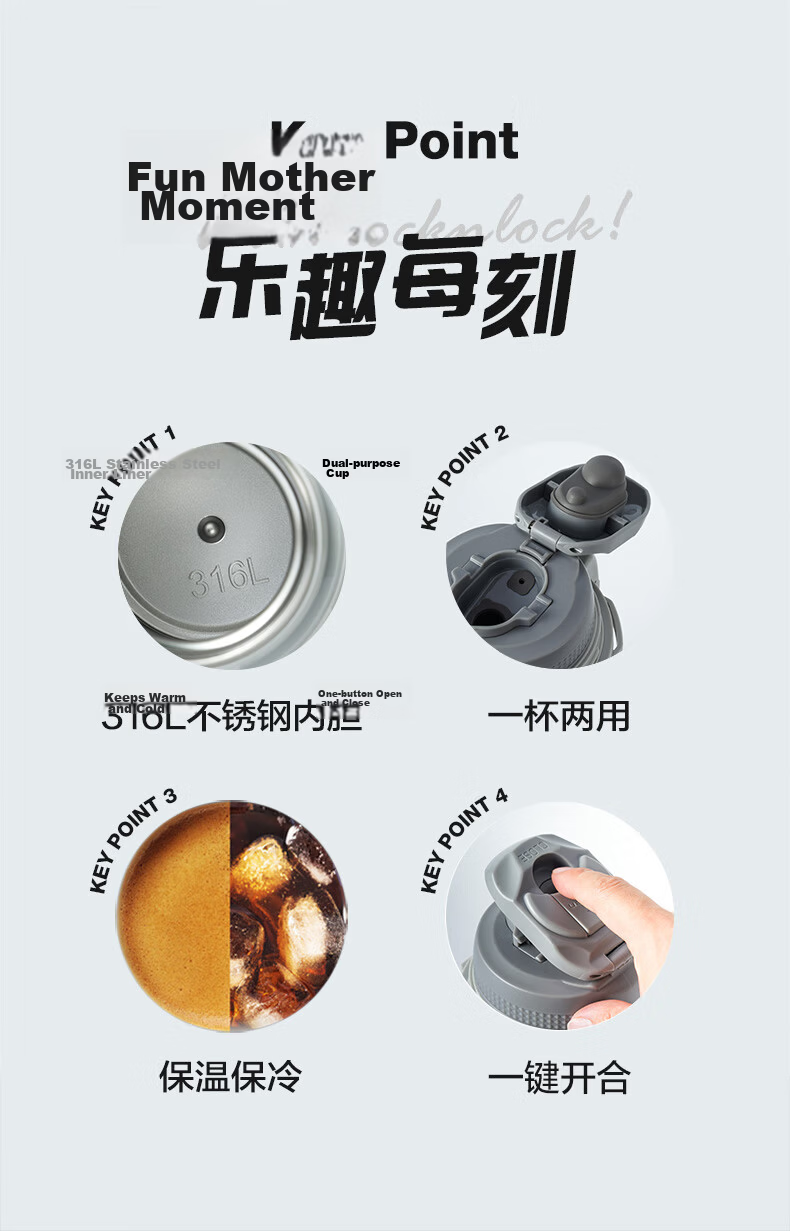 LOCK&LOCK Insulated Bottle Large Capacity Winter Warm Summer Cool Hot Cold Ice Car Home Stainless Steel Portable Pot Ivory White 1.8L 2