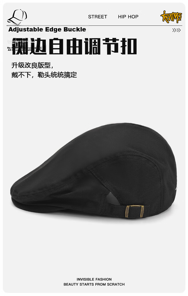 Kenmore Retro Beret Reversible Painter Cap Unisex Duckbill Hat Black One Size 3