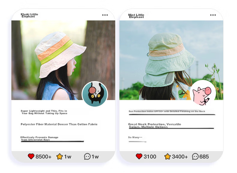 SHUKIKU Kids Sun Protection Hat UV Adjustable Breathable Bucket Hat Yellow Blue Elephant Size M 3