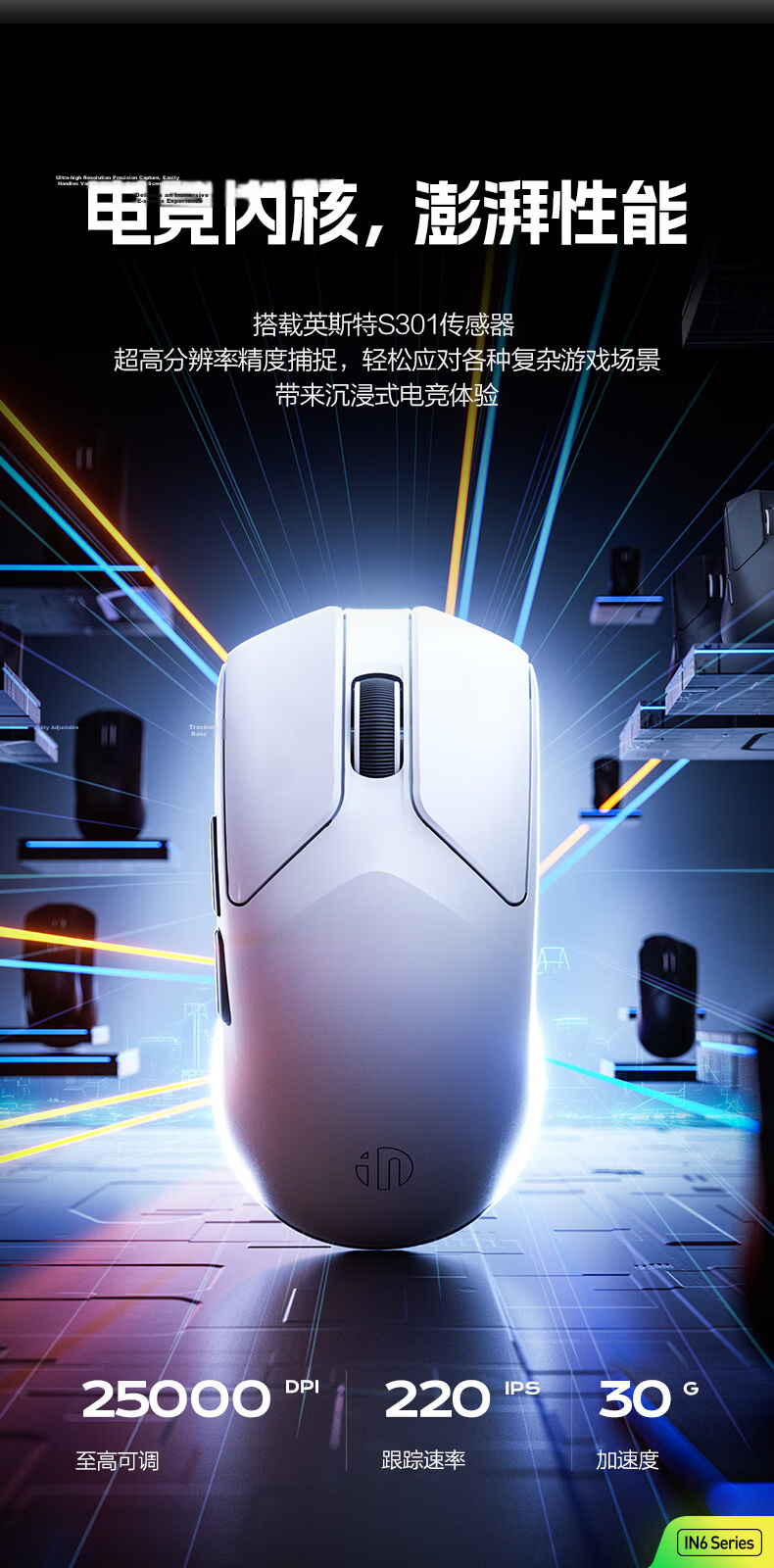 INPHIC IN6PRO Lightweight Wireless Gaming Mouse PAW3395 Wired Esports 26,000 DPI TTC Switch Valorant CS:GO White 3