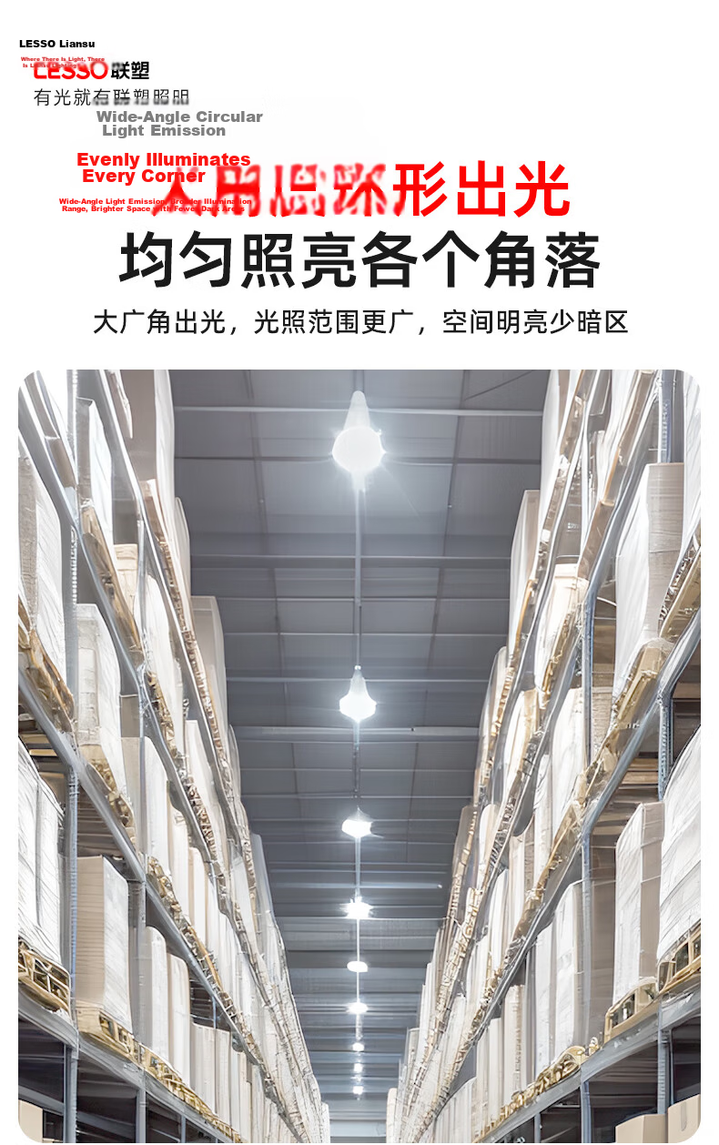 Lesso LED Energy-Saving Bulb Cylindrical Globe E27 Large Screw Base 20W High Power Property Factory Lighting White Light 6500K 4