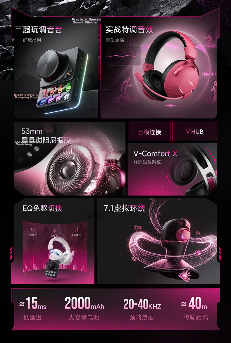 VGN Sea Demon V2 JD Exclusive Over-Ear Gaming Headset Bluetooth 2.4G Esports FPS Sound Positioning Sea Demon V2 Pro Max Black Red 2