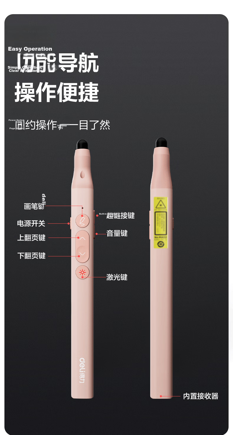 Deli Screen Laser Page-Turning Pen for Teachers, Extendable Teaching Pointer, Seewo Whiteboard PPT Presentation Pen with Digital Display And Battery Level, Wireless Presentation Pointer with Timer Reminder, Red Light MA116 Gray 14