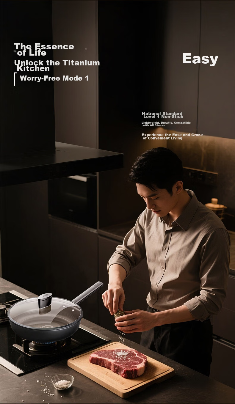 ASD Titanium Non-Stick Frying Pan Healthy Fluorine-Free Coating Egg Steak Cooking Pan Induction Gas Stove Z6Q 9