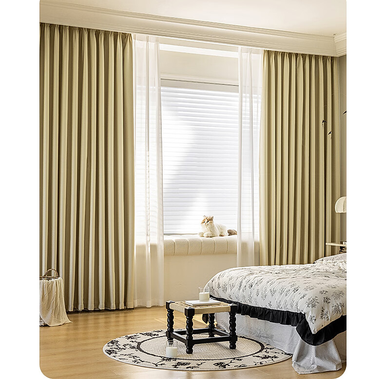 Mercury Home Textiles Blackout Curtains Bedroom Full Blackout Fabric Sunshade Soundproof Bay Window Cream Hook Style 2.2x2.7m 2 Pieces Beige 13