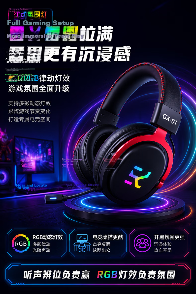 Jinyun [Tournament Exclusive | Champion Model] Gaming Headset Over-Ear Bluetooth 7.1 Four-Mode Surround FPS Delta Sound Positioning Laptop Microphone GX01 8