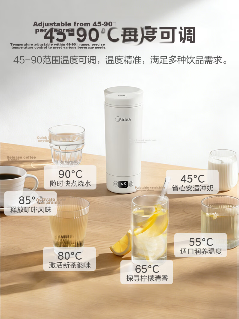 Midea Electric Kettle Portable Travel Car Home Use Milk Maker Thermos Insulated Hot And Cold Temperature Control Kettle MK-DB12X18 4