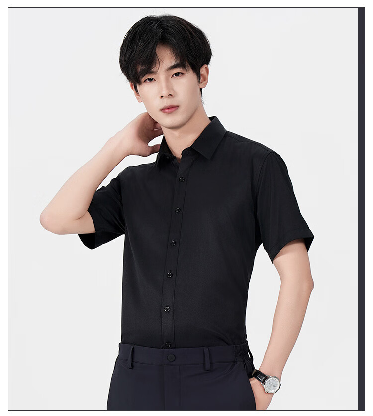 ROMON Men's Short Sleeve Shirt Summer Cotton Solid Color Casual Business Dress Shirt Light Blue 3XL 11