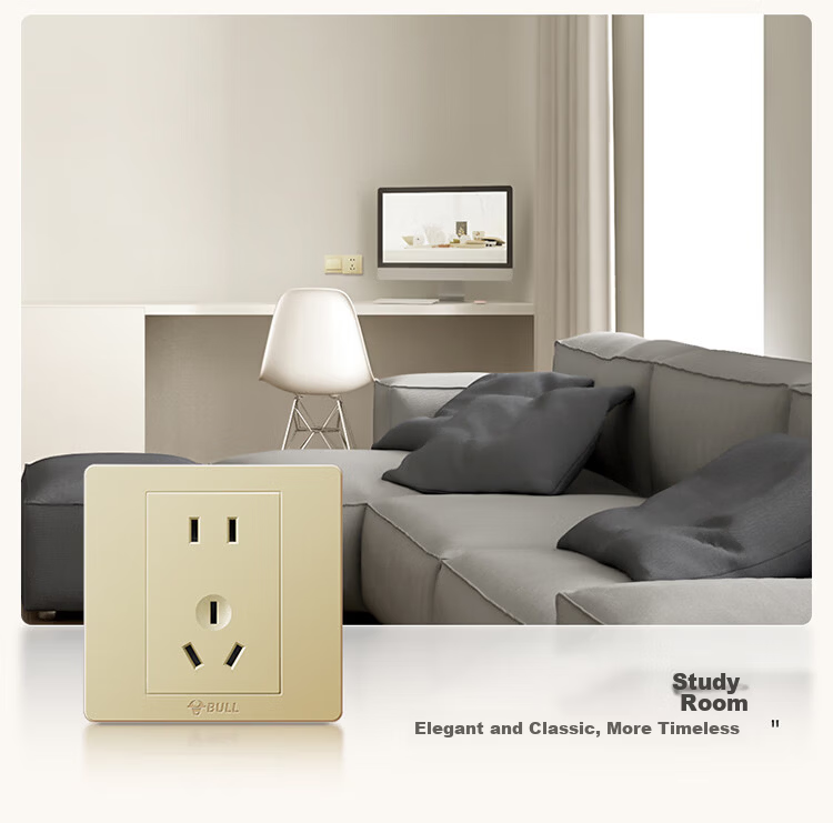 BULL Switch Socket, G07 Series, 10A Five-Hole Socket, 86-Type Socket Panel, G07Z223S, Champagne Gold 8