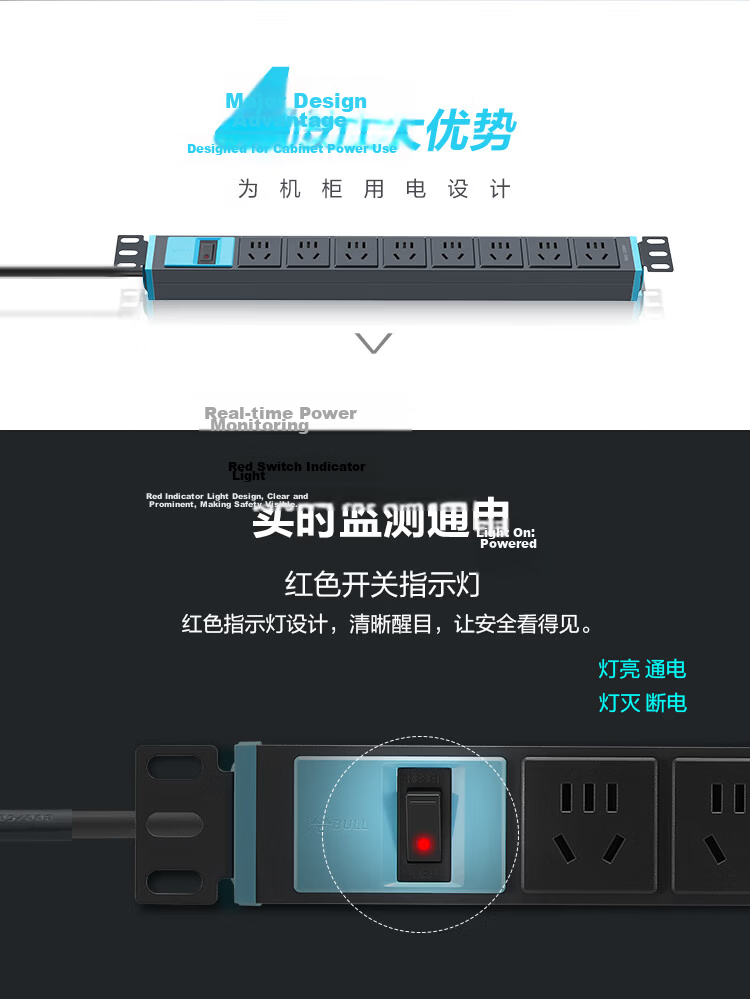 BULL 16A High-Power PDU Desktop Cabinet Socket/power Strip/extension Cord/surge Protector, 8 Outlets with Master Switch, 1.8m Specification GNE-108DE 18