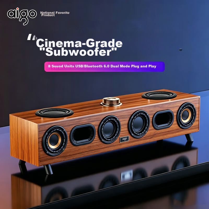 Aigo T529 Bluetooth Wooden Stereo Desktop Laptop Multimedia Speaker Long Bar Subwoofer