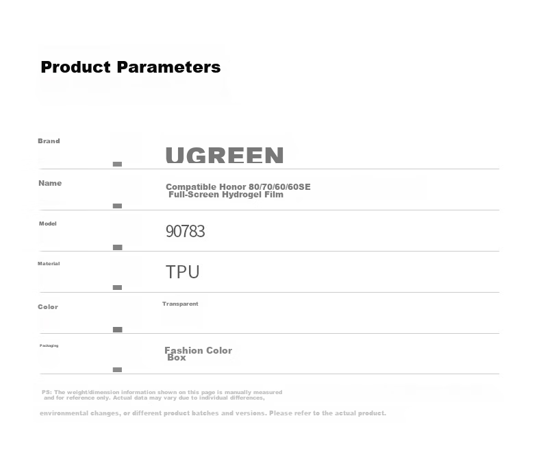 Ugreen Screen Protector for Honor 80/80SE/70/60/60SE, Hydrogel Soft Film, Non-Tempered, Full-Coverage Curved Screen, HD Anti-Fingerprint Scratch-Resistant, 2-Pack 26