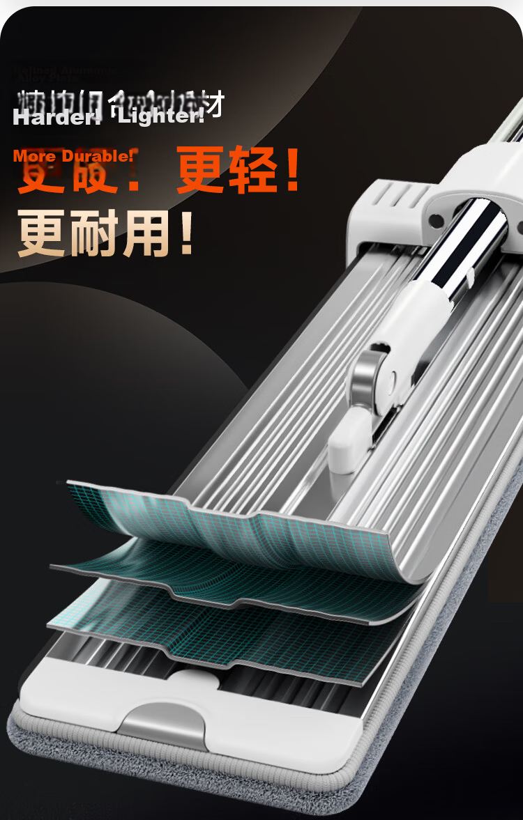 Jiabangshu 33cm Flat Mop with 6 Cloths Household One-Drag Clean Hands-Free Washing Bucket Set Floor Cleaning Tool 4