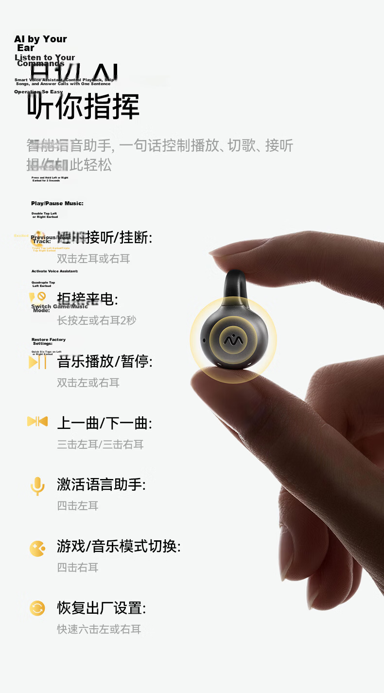 MOMAX Smart Halo Clip-On Wireless Open-Ear AI Translation Noise-Cancelling Sports Earphones Long Battery Life for Apple Huawei Xiaomi 10
