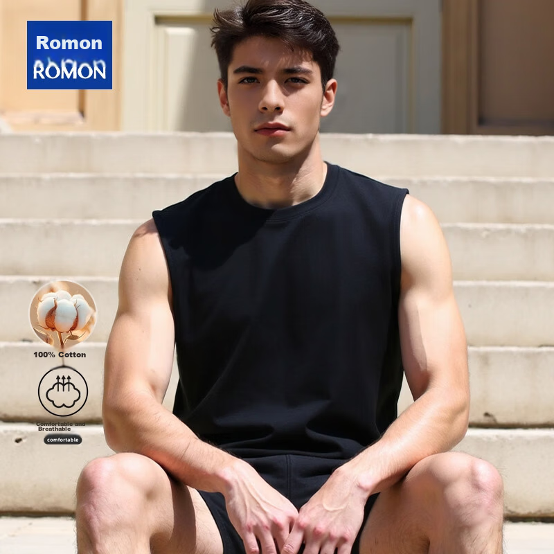 ROMON 100% Cotton Men's Vest Summer Thin Comfortable Breathable Casual Loose Sleeveless T-Shirt Tank Top