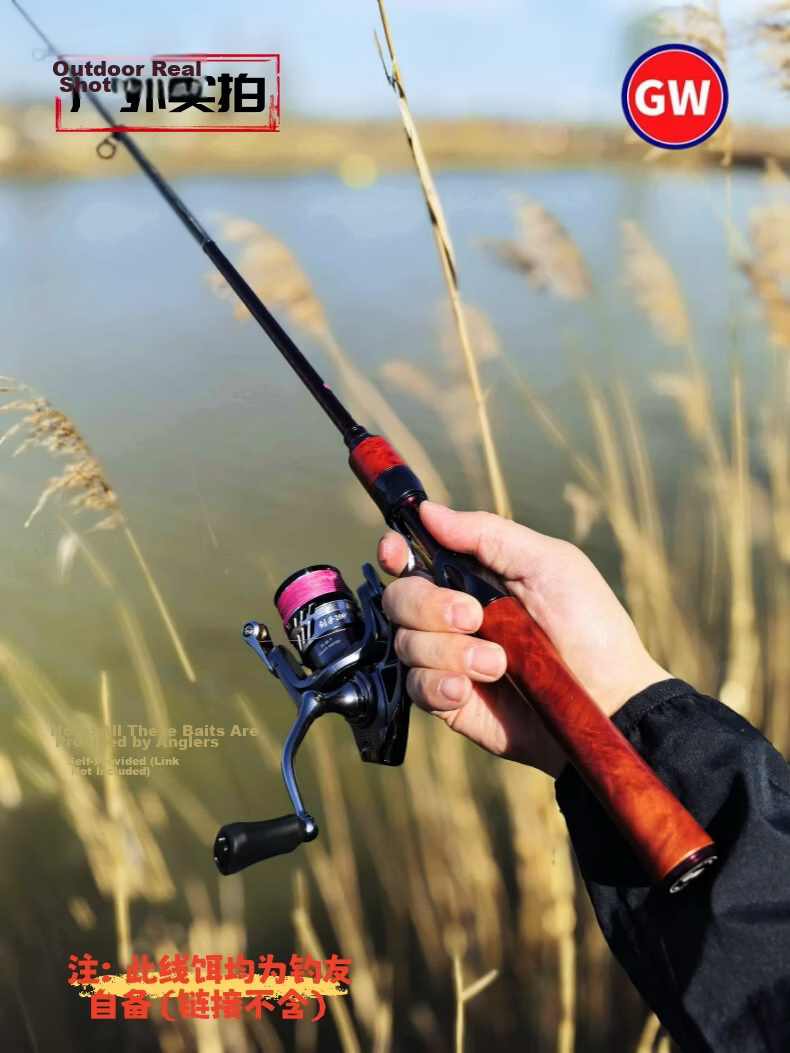 Guangwei Swordman Telescopic 26cm Mini Travel Portable Lure Rod Set with Cliff Cypress Wood Handle 1.5UL + Guangwei Fishing Reel 30
