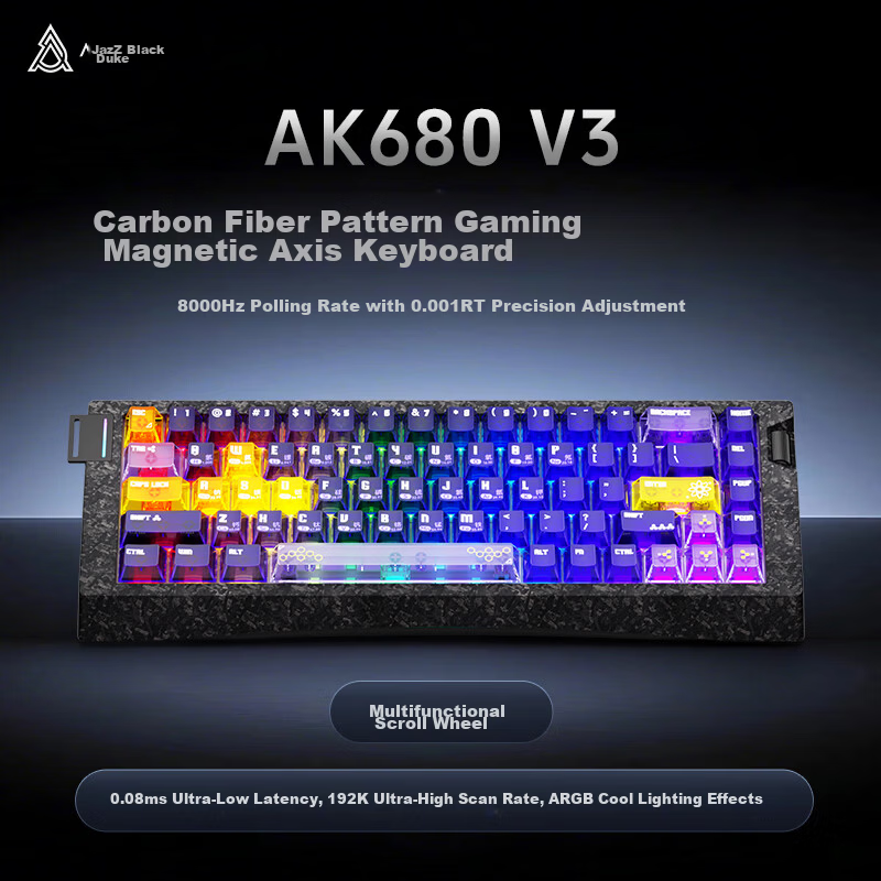 AJAZZ AK680V3 Magnetic Switch, E-Sports Gaming Magnetic Switch, RT0.001 Star Flashing Joyful Unfearful Contract, 68-Key Dual-Light Position, Transparent Yellow-Purple Deep Purple, Leijing Magnetic Switch