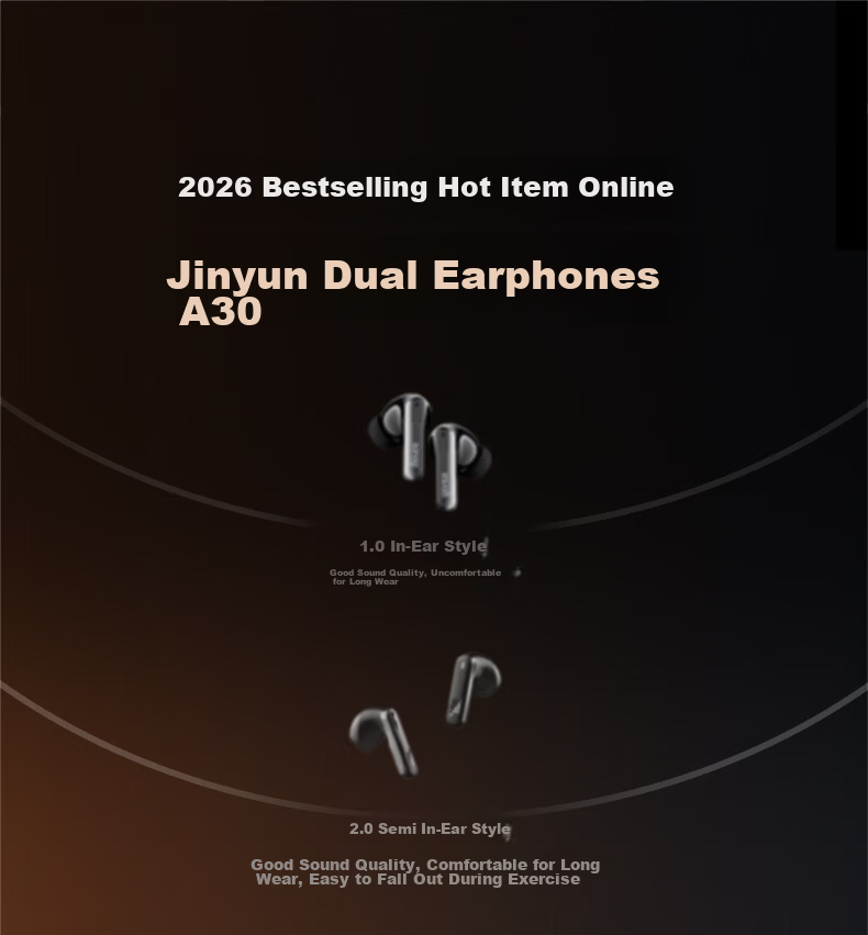 Jinyun [2026 Latest Model | Berlin Sound] Bluetooth Ear Clip Semi-In-Ear Dual Earphones 2-in-1 Ultra-Long Battery Life Comfortable for Long Wear AI Translation A30 4