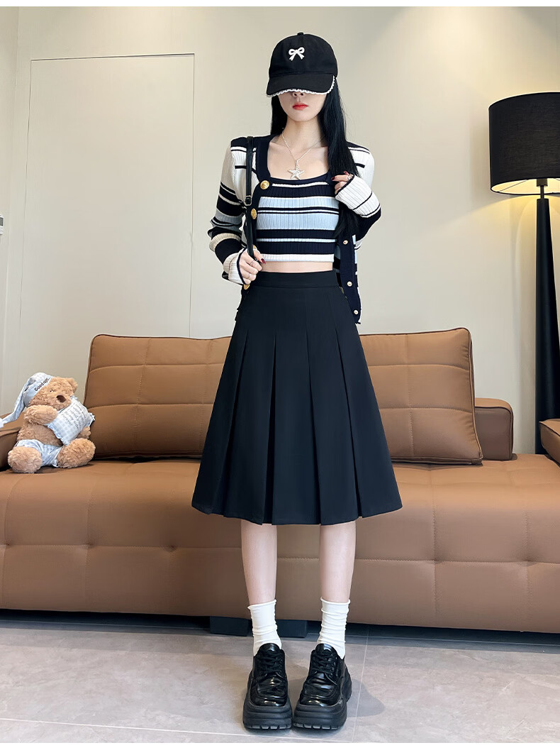 Xueqiman Women's Pleated Blazer Skirt 2026 Summer New High-Waist Slim A-Line Premium Versatile College Style Skirt 13