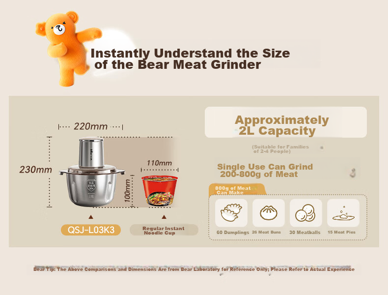 Bear Electric Meat Grinder Household Small Stainless Steel Mince Machine Garlic Crusher Meat Mincer 2026 New Model QSJ-L03K3 1