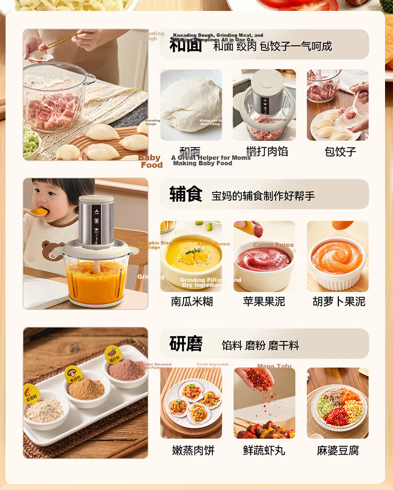 YANGZI Meat Grinder, Home Use Floating Double Blade Mincer, Meat Chopper, Garlic Press, All-In Meat And Vegetable Grinder, 2026 New Model for Home Use, 3L Capacity 4