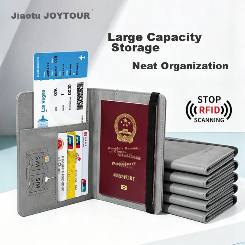 JOYTOUR Passport Holder Storage Wallet Anti-Theft Card Protection Case Coin Purse Bank Card Holder Portable Travel Gray